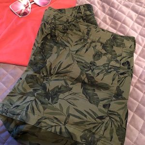 Green Palm Print Shorts
